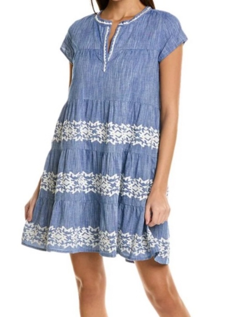 Roller Rabbit Chambray Pamela Dress Embroidered Tiered Size M